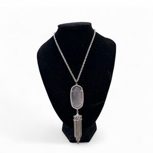 Kendra Scott Rayne Long Silvertone Pendant with Slate Gray Stone EUC